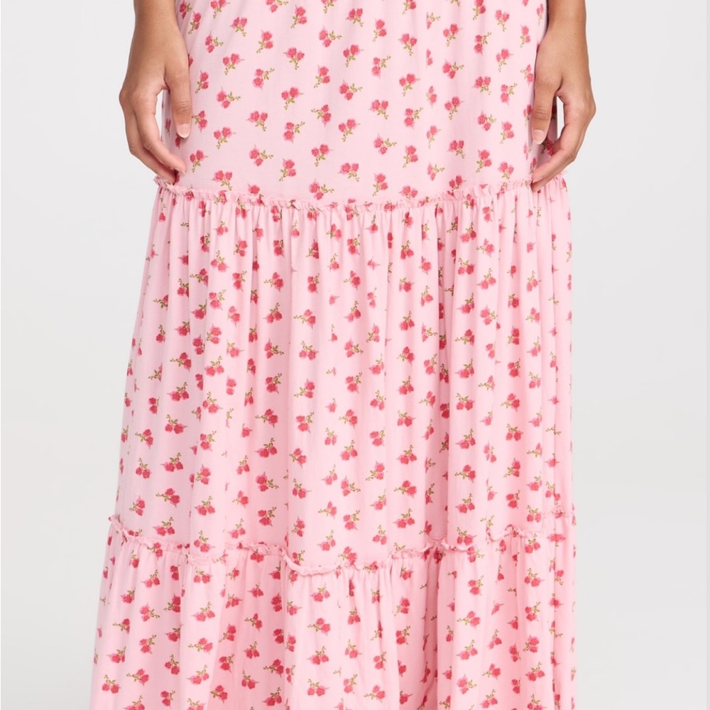 LoveShackFancy Pink Floral Maxi Skirt XS